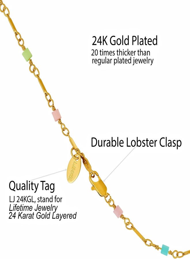 LIFETIME JEWELRY Colorful Anklet for Women 24k Gold Plated Bracelet (9, Colorful Cubes) - Image 4