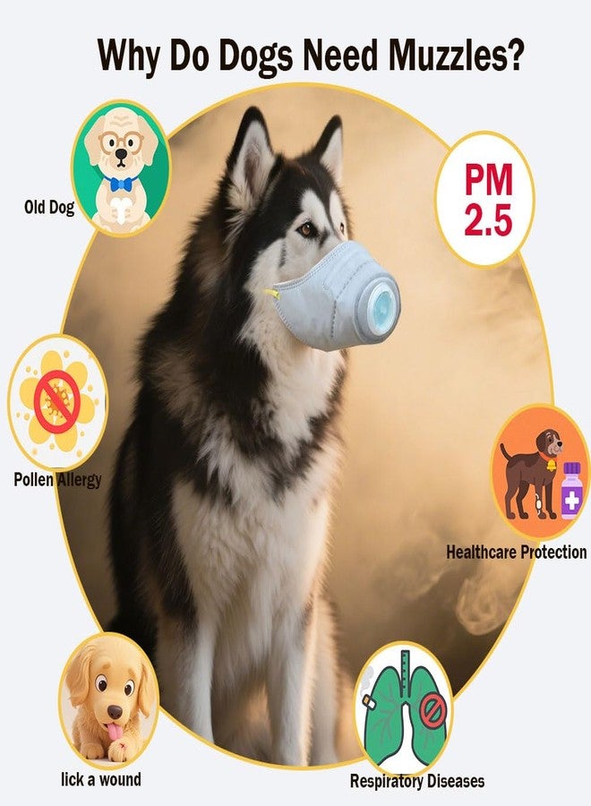 YUMOOOO Dog Mask, Dog Face Mask for Volcanic Ash Adjustable Air Filter Respirator for Medium and Large Dogs, Anti Smoke, 3 Pcs (L) - Image 3