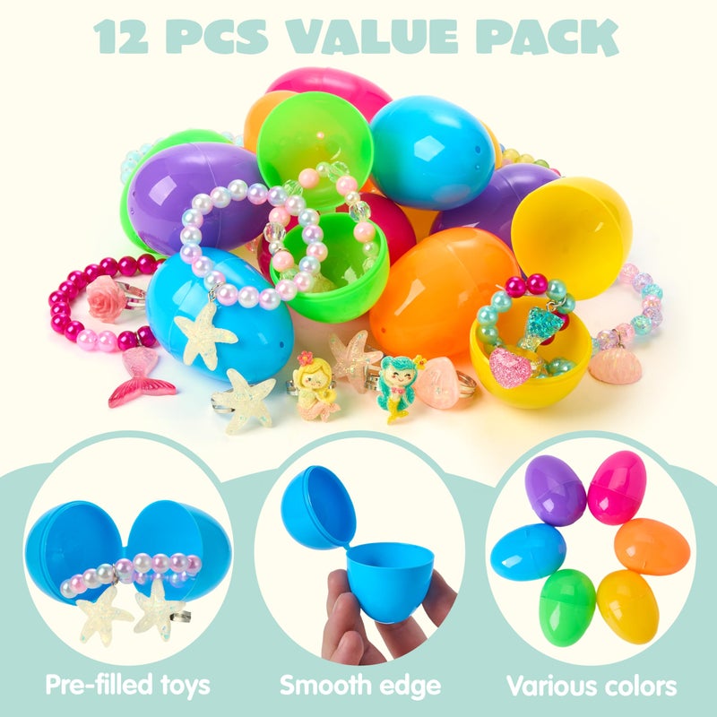 JOYIN 12 Pack Prefilled Easter Eggs with Different Designs of Beads Bracelets and Rings Inside, Jewelry Toys for Easter Basket Stuffers, Kids Egg Hunt, Girls Party Favors, Classroom Prizes Supplies - Image 4