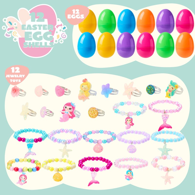 JOYIN 12 Pack Prefilled Easter Eggs with Different Designs of Beads Bracelets and Rings Inside, Jewelry Toys for Easter Basket Stuffers, Kids Egg Hunt, Girls Party Favors, Classroom Prizes Supplies - Image 2