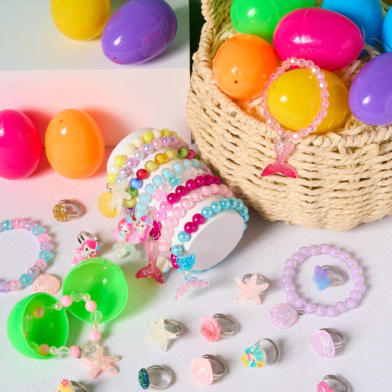 JOYIN 12 Pack Prefilled Easter Eggs with Different Designs of Beads Bracelets and Rings Inside, Jewelry Toys for Easter Basket Stuffers, Kids Egg Hunt, Girls Party Favors, Classroom Prizes Supplies - Image 3