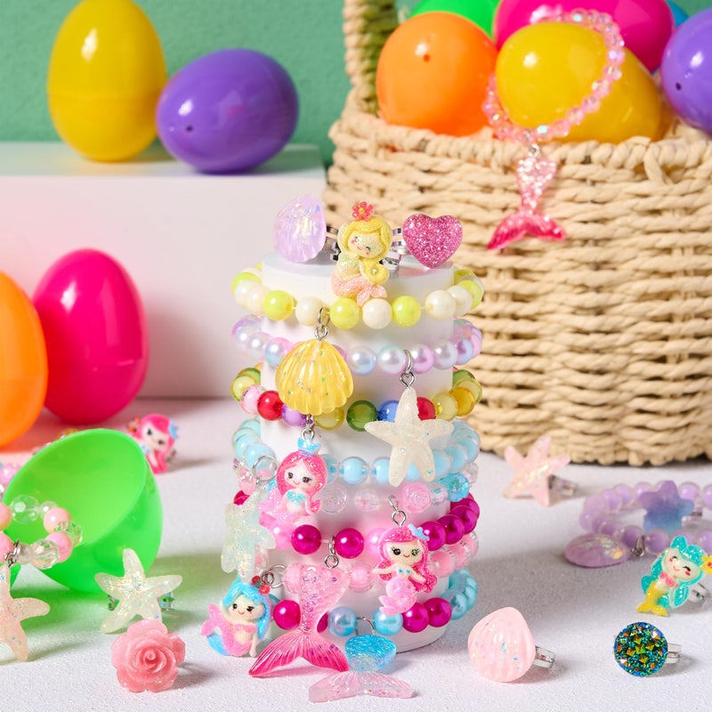 JOYIN 12 Pack Prefilled Easter Eggs with Different Designs of Beads Bracelets and Rings Inside, Jewelry Toys for Easter Basket Stuffers, Kids Egg Hunt, Girls Party Favors, Classroom Prizes Supplies - Image 5