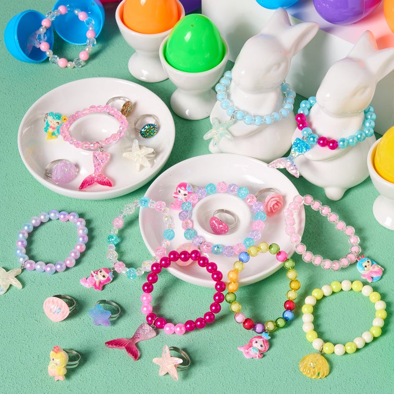 JOYIN 12 Pack Prefilled Easter Eggs with Different Designs of Beads Bracelets and Rings Inside, Jewelry Toys for Easter Basket Stuffers, Kids Egg Hunt, Girls Party Favors, Classroom Prizes Supplies - Image 1