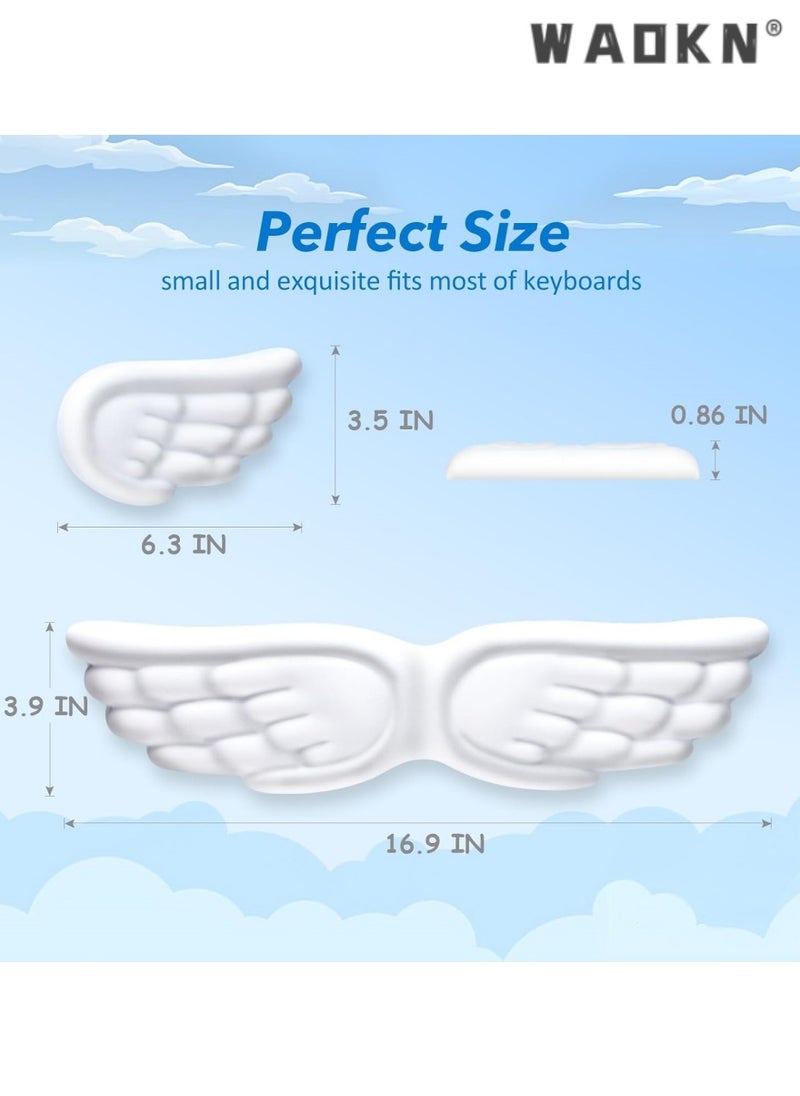 Wing Keyboard Wrist Rest, Memory Foam Mouse Wrist Cushion Support, Mouse Pad Wrist Support for Computer, Laptop, Soft Wrist Rest for Keyboard, Easy Typing & Pain Relief, White