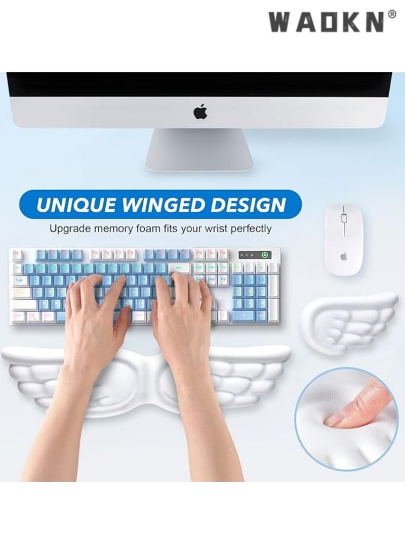 WAOKN Wing Keyboard Wrist Rest, Memory Foam Mouse Wrist Cushion Support, Mouse Pad Wrist Support for Computer, Laptop, Soft Wrist Rest for Keyboard, Easy Typing & Pain Relief, White  - Image 4