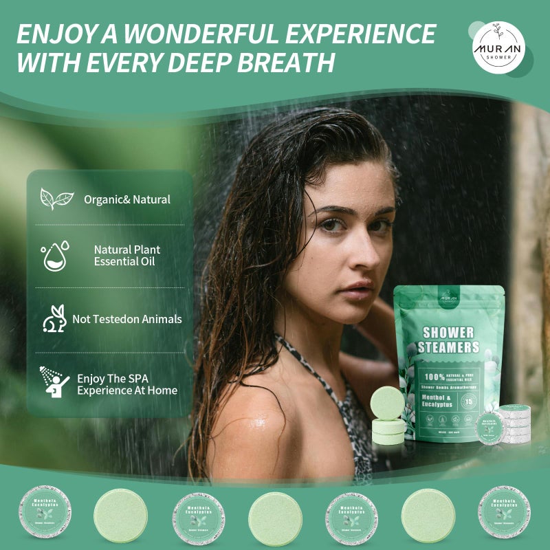 MURAN SHOWER Shower Steamers Aromatherapy 15-Pack Shower Bombs Gifts For Mom Wife  Organic Menthol & Eucalyptus Natural Essential Oil  Unique Birthday Valentines Day Gifts For Her Him Women Daughter Stress Relief - Image 4