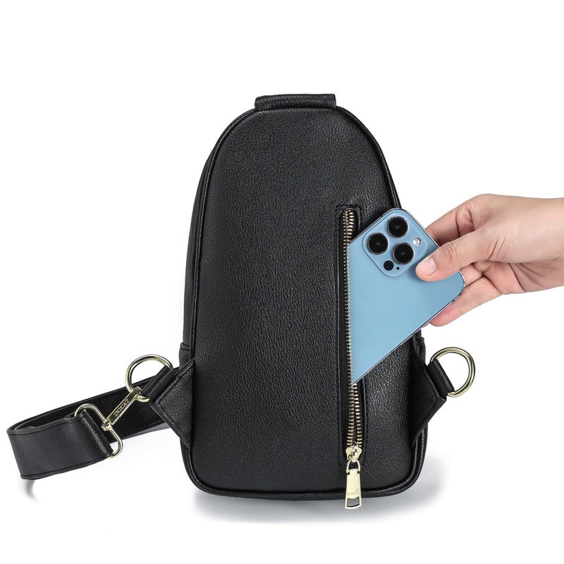 INICAT Crossbody Sling Bags Travel Cross Body Purses Faux Leather Fanny Packs Chest Bag for Women(Black) - Image 4