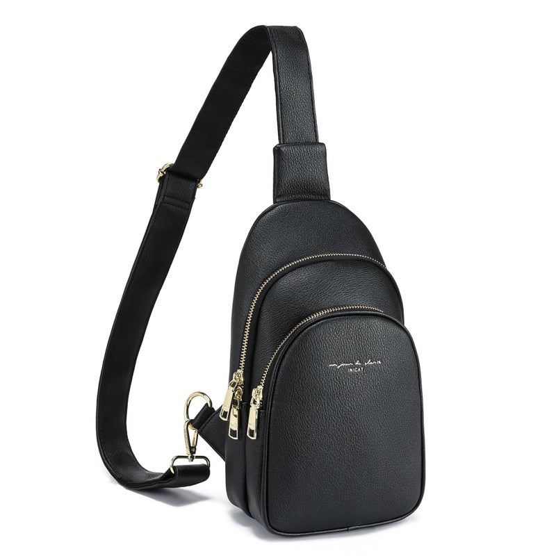 INICAT Crossbody Sling Bags Travel Cross Body Purses Faux Leather Fanny Packs Chest Bag for Women(Black) - Image 1