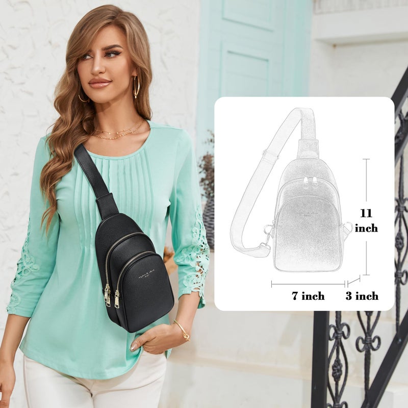 INICAT Crossbody Sling Bags Travel Cross Body Purses Faux Leather Fanny Packs Chest Bag for Women(Black) - Image 2