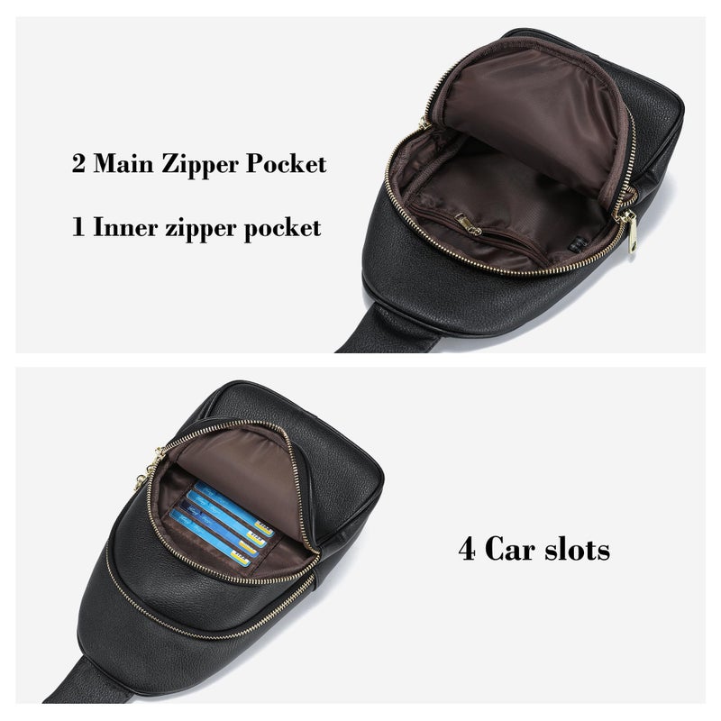 INICAT Crossbody Sling Bags Travel Cross Body Purses Faux Leather Fanny Packs Chest Bag for Women(Black) - Image 3