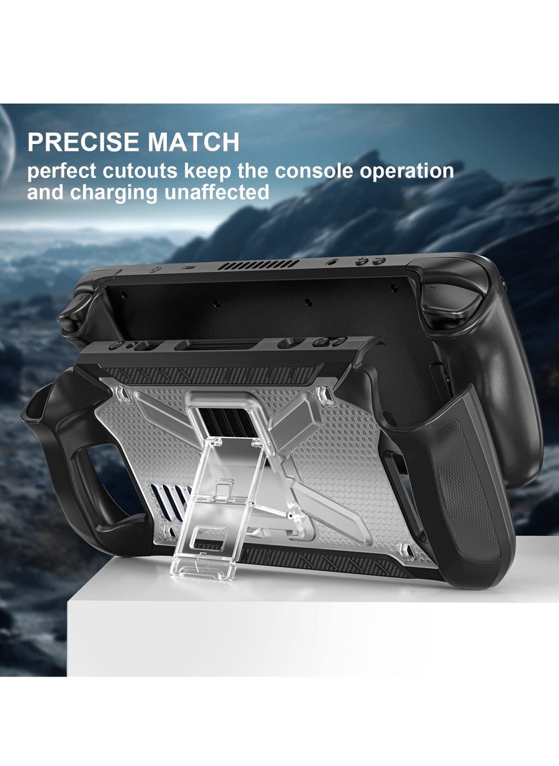 Steam Deck Case with Fold Kickstand TPU Protector Cover Accessories with Stand and Shoulder Strap Shock Absorption Anti Scratch Non Slip Rugged Armor designed for Steam Deck case Transparent - Image 2
