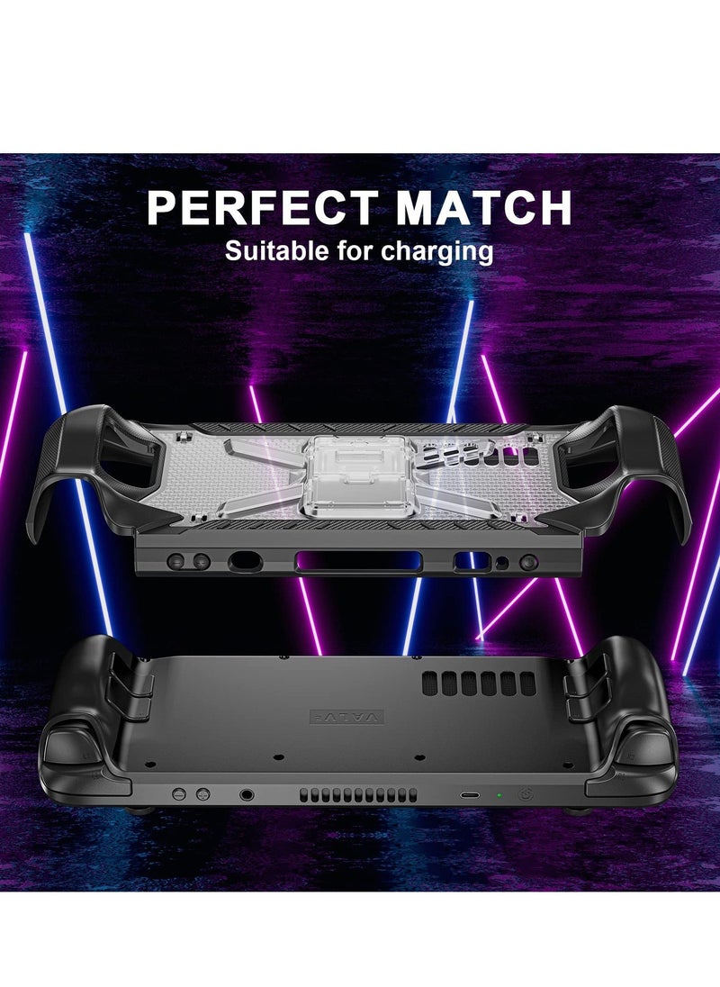 Steam Deck Case with Fold Kickstand TPU Protector Cover Accessories with Stand and Shoulder Strap Shock Absorption Anti Scratch Non Slip Rugged Armor designed for Steam Deck case Transparent - Image 4