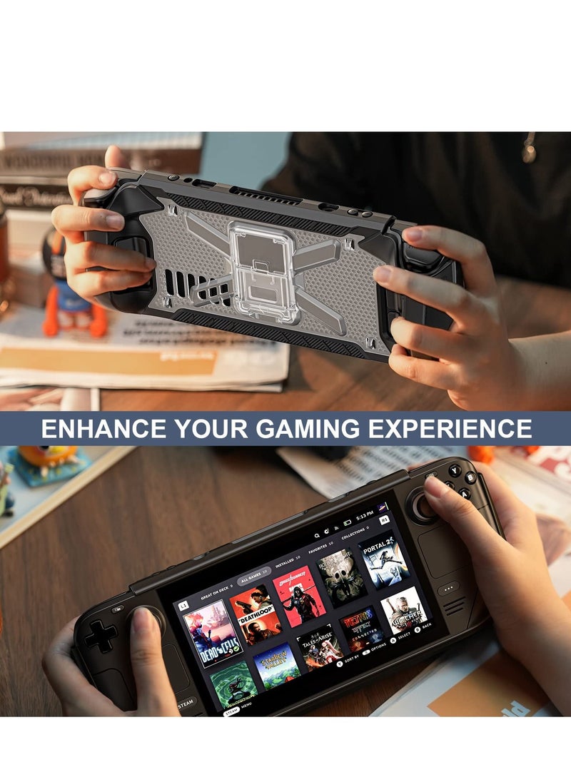 Steam Deck Case with Fold Kickstand TPU Protector Cover Accessories with Stand and Shoulder Strap Shock Absorption Anti Scratch Non Slip Rugged Armor designed for Steam Deck case Transparent - Image 5