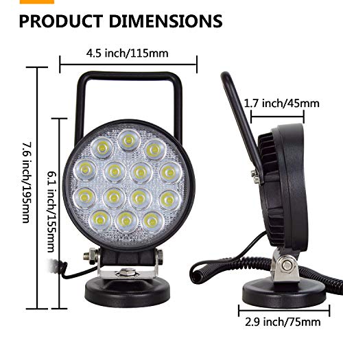 SKYWORLD Magnetic Led Work Light 12V, SKYWORLD 1PCS 4 Inch 42W Round Flood Off Road Driving Fog Lamp, Portable Magnetic Base Holder for Car SUV Trailer Tractor Truck Engineering Maintenance Garage Camping - Image 2