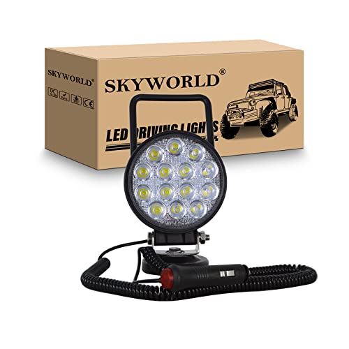 SKYWORLD Magnetic Led Work Light 12V, SKYWORLD 1PCS 4 Inch 42W Round Flood Off Road Driving Fog Lamp, Portable Magnetic Base Holder for Car SUV Trailer Tractor Truck Engineering Maintenance Garage Camping - Image 1