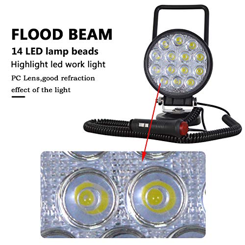 SKYWORLD Magnetic Led Work Light 12V, SKYWORLD 1PCS 4 Inch 42W Round Flood Off Road Driving Fog Lamp, Portable Magnetic Base Holder for Car SUV Trailer Tractor Truck Engineering Maintenance Garage Camping - Image 3