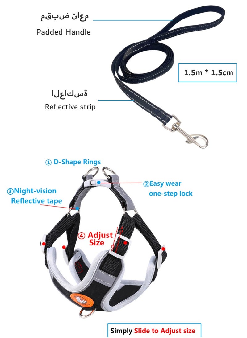 Generic - Pet harness and leash set for small and medium dog, 150cm padded handle dog lead, Reflective, Adjustable and no choke harness, Black - Image 1