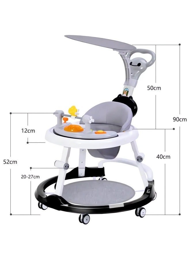 ZUKIMM Foldable Multi-Function Baby Walker for Boys and Girls, 3-in-1 Toddler Walker Learning-Seated or Walk-Behind Adjustable Speed Rear Wheels Safety Bumper Detachable Seat (Gray) - Image 4