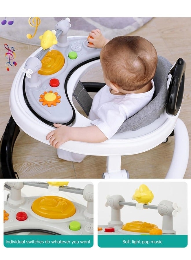 ZUKIMM Foldable Multi-Function Baby Walker for Boys and Girls, 3-in-1 Toddler Walker Learning-Seated or Walk-Behind Adjustable Speed Rear Wheels Safety Bumper Detachable Seat (Gray) - Image 2