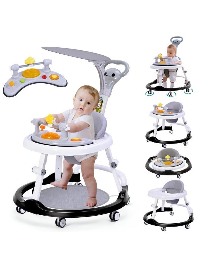 ZUKIMM Foldable Multi-Function Baby Walker for Boys and Girls, 3-in-1 Toddler Walker Learning-Seated or Walk-Behind Adjustable Speed Rear Wheels Safety Bumper Detachable Seat (Gray) - Image 1