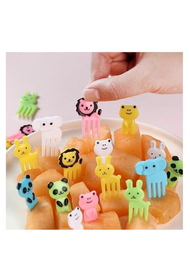 YJ 40pcs Kids Animal Food Fruit Fork Lunch Box Fruit Fork Mini Cute Cartoon Toothpick Plastic Stick Bento Box Decoration Kids Party Supplies - Image 2