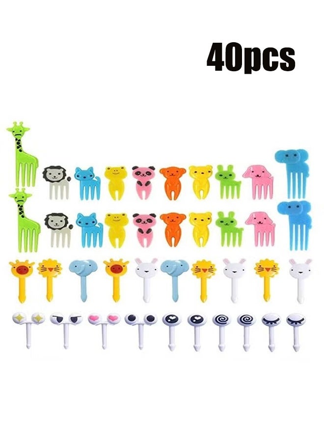 YJ 40pcs Kids Animal Food Fruit Fork Lunch Box Fruit Fork Mini Cute Cartoon Toothpick Plastic Stick Bento Box Decoration Kids Party Supplies - Image 1