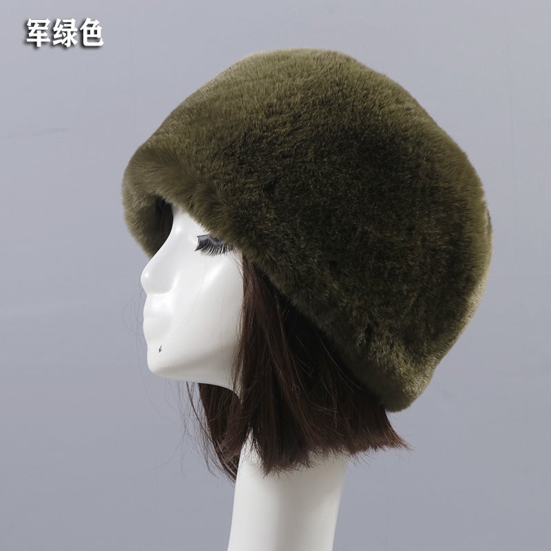 Autumn Winter Faux Rabbit Fur Hat for AdultsArmy Green short wool flat top hat Army Green short wool flat top hat 