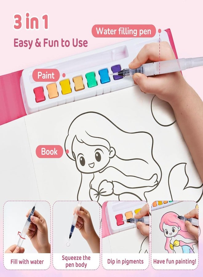 KLIFFOO Watercolor Painting Book for Kids, Coloring Notebook with Water Colorws and Brush, Creative Cartoon Coloring Books, Dip Water to Paint Painting Set for Kids, Boys, Girls, Childrens (Unicorn) - Image 4