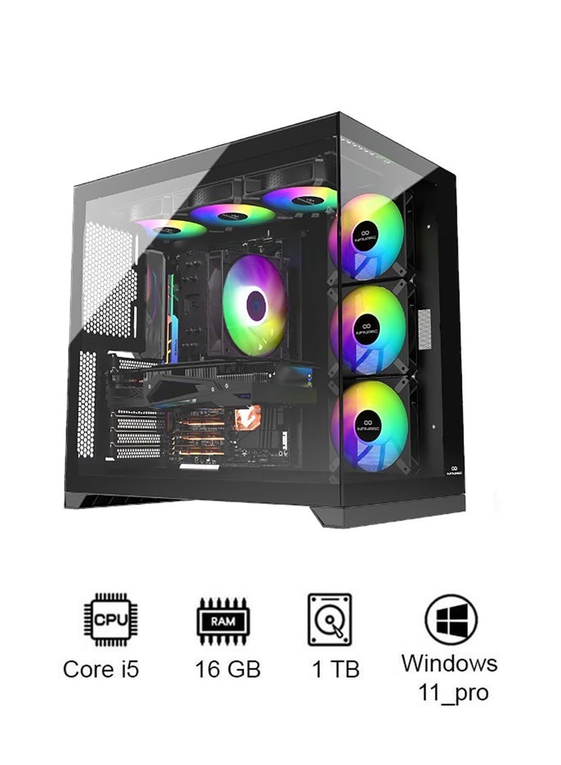 انفني ارك حاسوب ألعاب INFINIARC RTX 5060 المكتبي (هيكل CUBE، لوحة أم B860 DS3H، بطاقة RTX 5060 بسعة 8 جيجابايت، معالج Intel Core Ultra 5، ذاكرة RAM بسعة 16 جيجابايت DDR5، قرص SSD M.2 بسعة 1 تيرابايت، مبرد هواء ARGB الرقمي، مزود طاقة 650 واط برونزي، ويندوز برو) أسود - Image 1