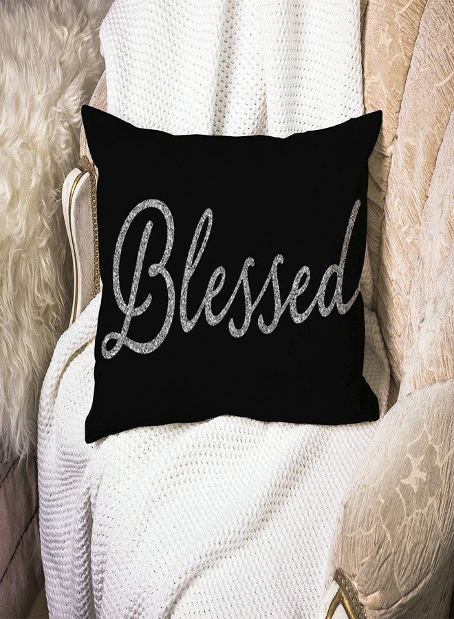 Smooffly Inspirational Blessed Words Waist Lumbar Black Cotton Linen Throw Pillow case Cushion Cover for Sofa Home Decorative Oblong 12"x20" Inches - Image 2