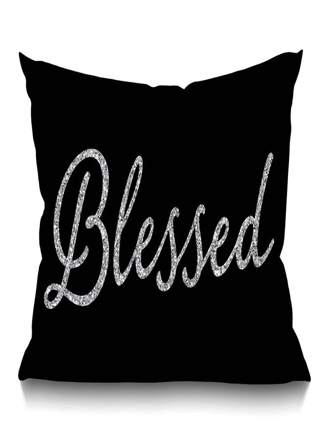 Smooffly Inspirational Blessed Words Waist Lumbar Black Cotton Linen Throw Pillow case Cushion Cover for Sofa Home Decorative Oblong 12"x20" Inches - Image 1
