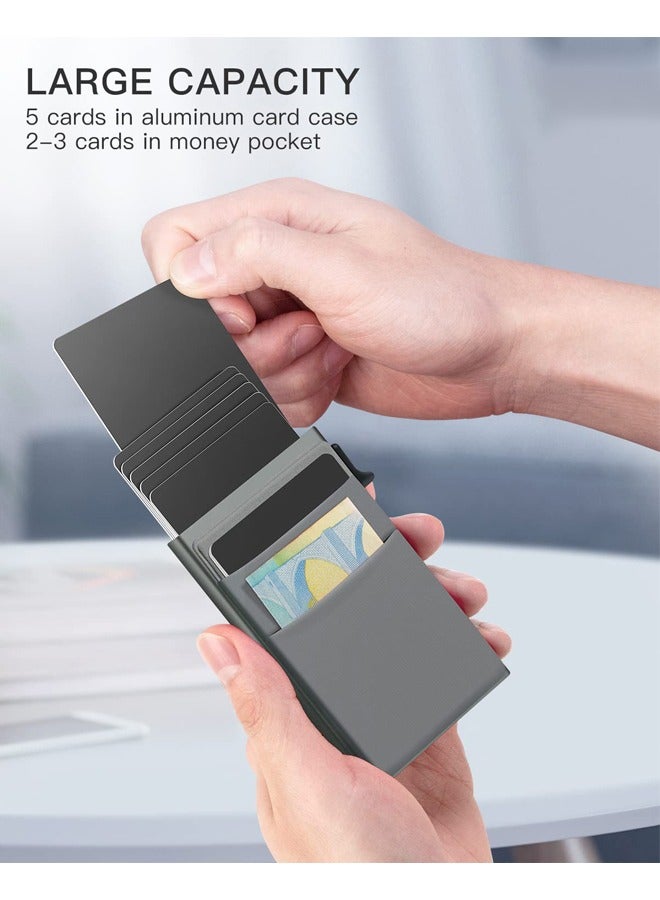 Slim Aluminum Card Holder Wallet for Men [2025 Upgrade] RFID Blocking Money Pocket Pop Up Wallet, Holds 5+ Cards Plus Cash (grey)  - Image 2