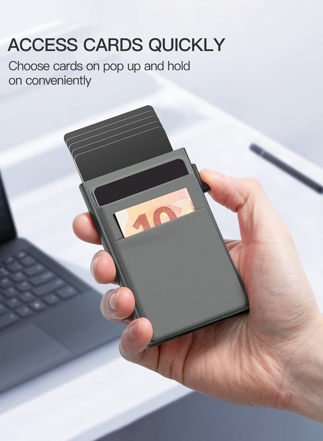Slim Aluminum Card Holder Wallet for Men [2025 Upgrade] RFID Blocking Money Pocket Pop Up Wallet, Holds 5+ Cards Plus Cash (grey)  - Image 3