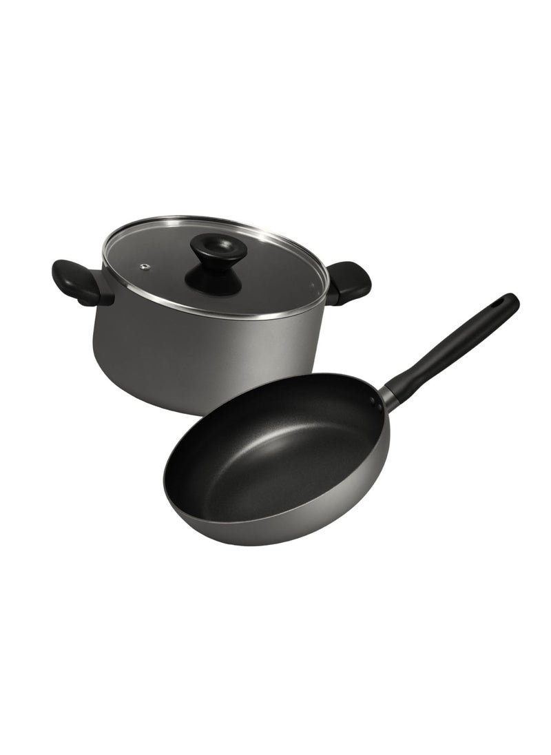 MEYER Meyer Bauhaus Aluminum Nonstick Casserole with Lid 24cm + Frypan 26cm Cookware Set | Non Stick Cookware Set | Cooking Set for Kitchen | Non Stick Pan | Induction Cookware, Grey  - Image 1