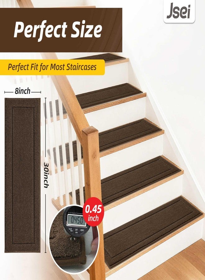 JSEI Non-Slip Stair Treads for Wooden Steps Indoor, 15 Pack 8" X 30" Edging Stair Rugs with TPE Backing, 0.4" Thick Carpet Stair Treads for Kids Elders & Pets, 100% Polyester Soft Stair Runners, Brown - Image 2