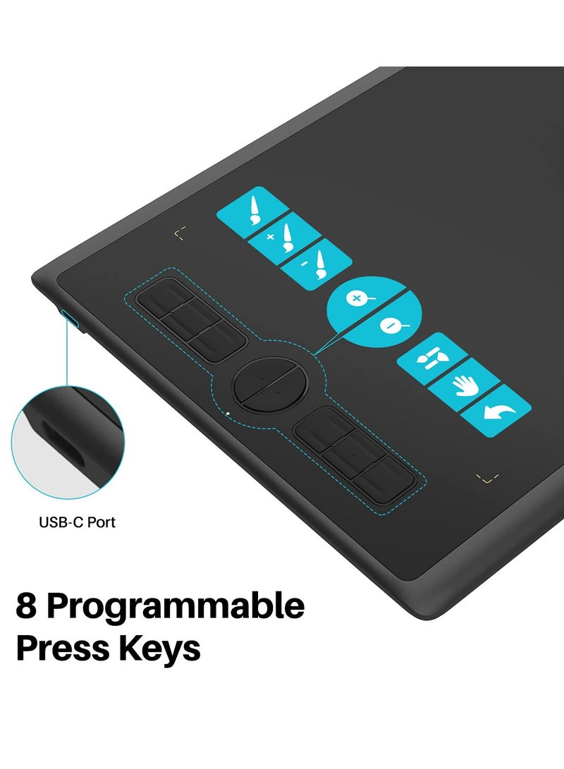 HUION H610X Drawing Graphics Tablet 10 x 6.25 inch 8 Multimedia Keys Battery-Free Stylus Black - Image 3