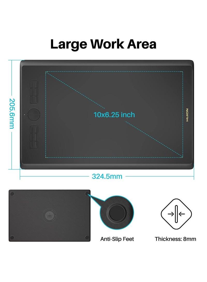 HUION H610X Drawing Graphics Tablet 10 x 6.25 inch 8 Multimedia Keys Battery-Free Stylus Black - Image 2