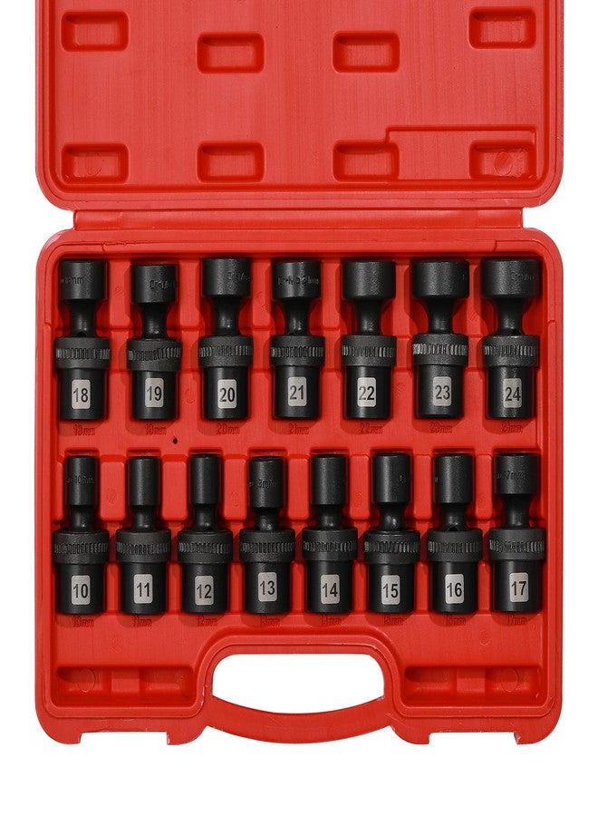 Mayouko 15 PCS 1/2" Drive Standard Universal Impact Socket Set, Metric, 10-24mm, Impact Swivel Socket - Image 1