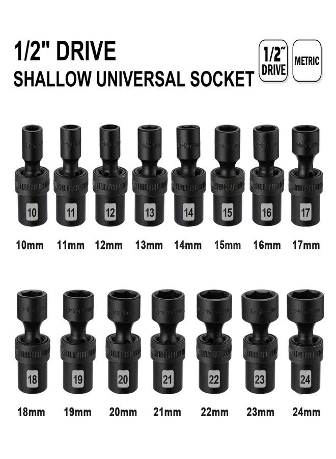 Mayouko 15 PCS 1/2" Drive Standard Universal Impact Socket Set, Metric, 10-24mm, Impact Swivel Socket - Image 2