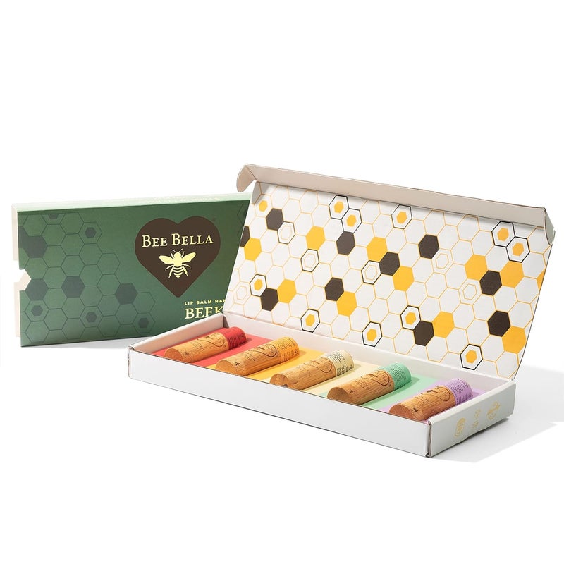 Bee Bella Lip Balm Variety 5 Pack Gift Set Cherry Pomegranate Mango Vanilla Bean Peppermint  Lavender Vanilla Easter Basket Gift Organic Beeswax with Vitamin E Handmade in USA