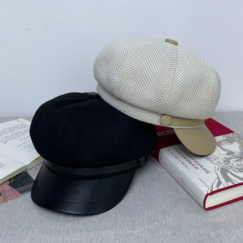 Spring Octagonal Cap Women Leather Brim Casual Painter Beret Hat - Image 4