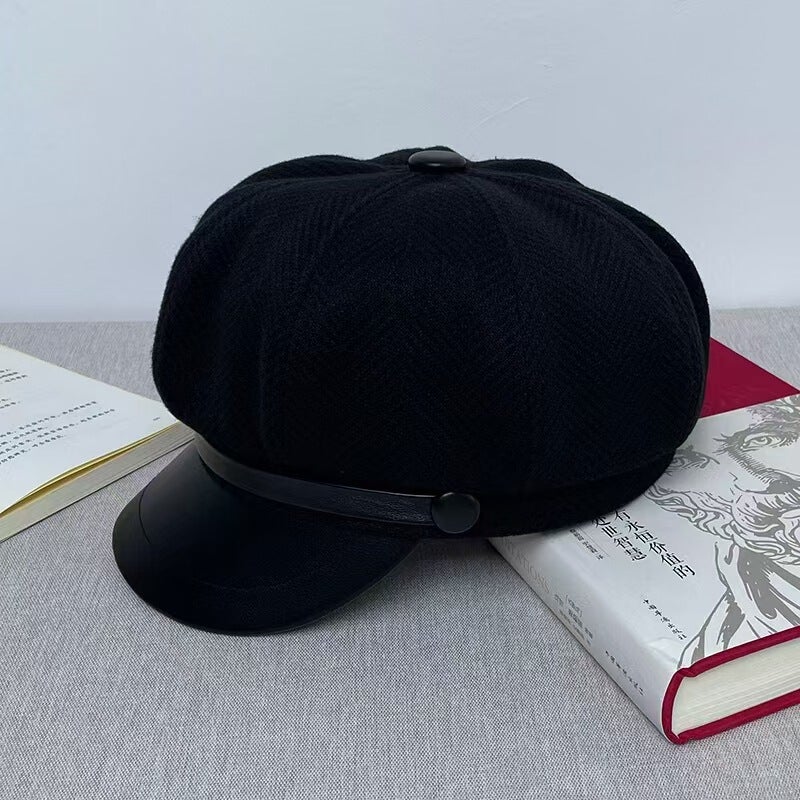 Spring Octagonal Cap Women Leather Brim Casual Painter Beret Hat - Image 1