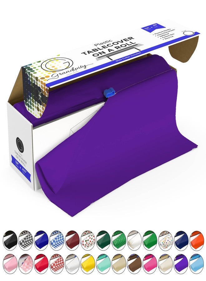 Grandipity Plastic Tablecloth Roll - 54in x 300 Ft. Purple Plastic Table Cloths for Parties Disposable with Cutter Box - Cut to Size Disposable Tablecloth Table Cover for Rectangle & Round - Image 1
