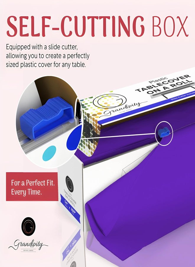 Grandipity Plastic Tablecloth Roll - 54in x 300 Ft. Purple Plastic Table Cloths for Parties Disposable with Cutter Box - Cut to Size Disposable Tablecloth Table Cover for Rectangle & Round - Image 2
