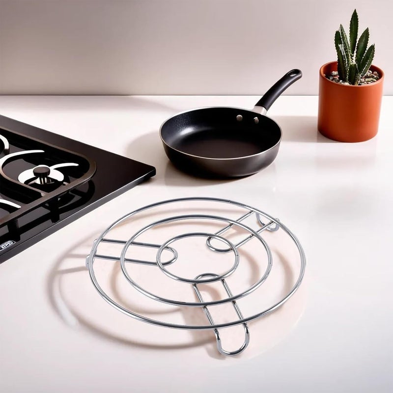 Kuber Industries Multipurpose Stainless Steel Cooker Stand | Heat Resistant Hot Plate Dishes Holder | Donga/Hot Pot Stand For Kitchen & Home | HW-2 | Silver - Image 1