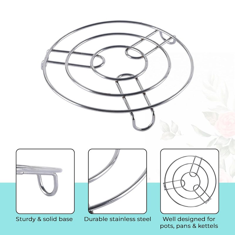 Kuber Industries Multipurpose Stainless Steel Cooker Stand | Heat Resistant Hot Plate Dishes Holder | Donga/Hot Pot Stand For Kitchen & Home | HW-2 | Silver - Image 5