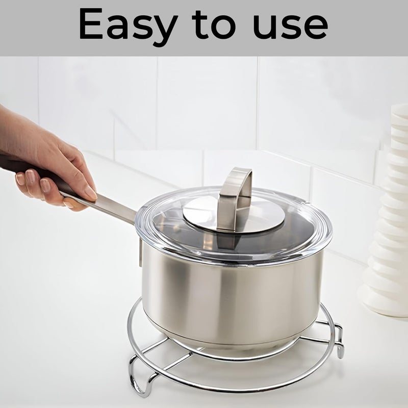 Kuber Industries Multipurpose Stainless Steel Cooker Stand | Heat Resistant Hot Plate Dishes Holder | Donga/Hot Pot Stand For Kitchen & Home | HW-2 | Silver - Image 4