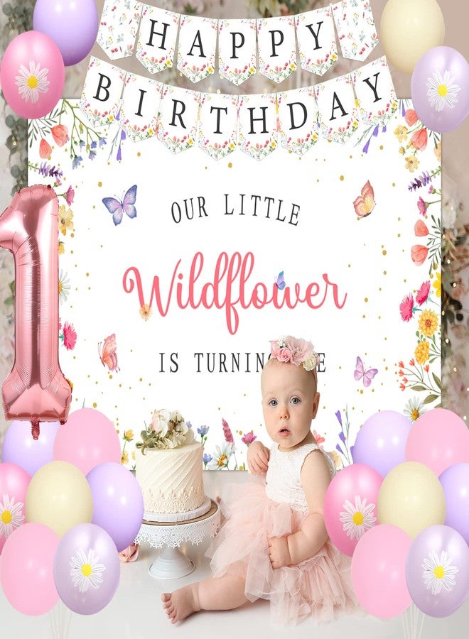 Fangleland Wild Flower 1st Birthday Decorations for Girls, Wildflower Theme Backdrop Floral Banner Daisy Macaroon Pastel Latex Balloons, First Birthday Party Supplies - Image 4