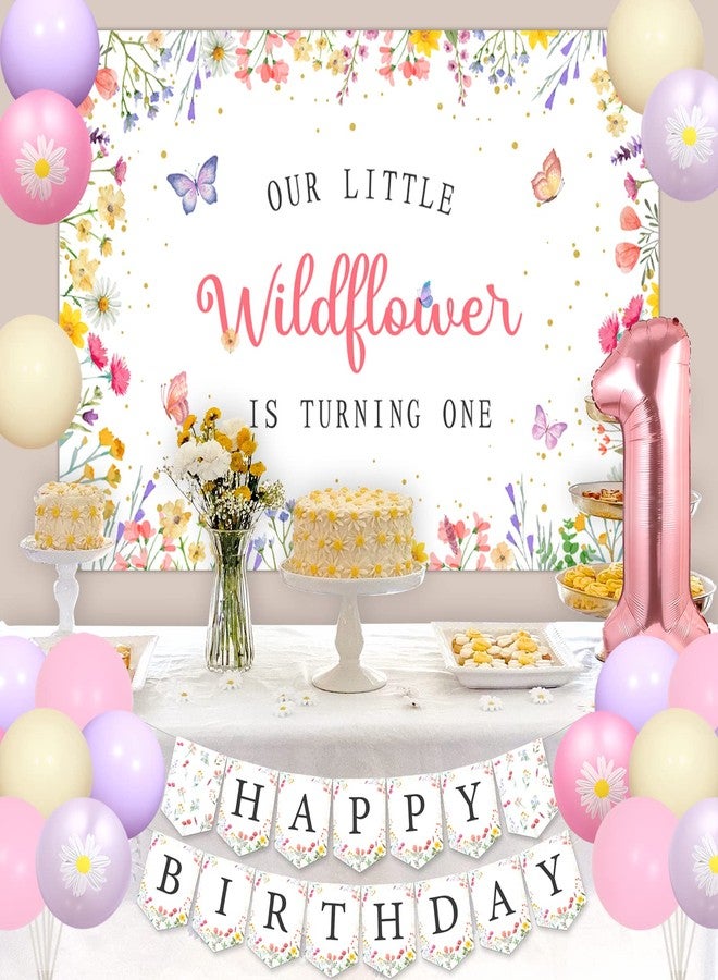 Fangleland Wild Flower 1st Birthday Decorations for Girls, Wildflower Theme Backdrop Floral Banner Daisy Macaroon Pastel Latex Balloons, First Birthday Party Supplies - Image 3