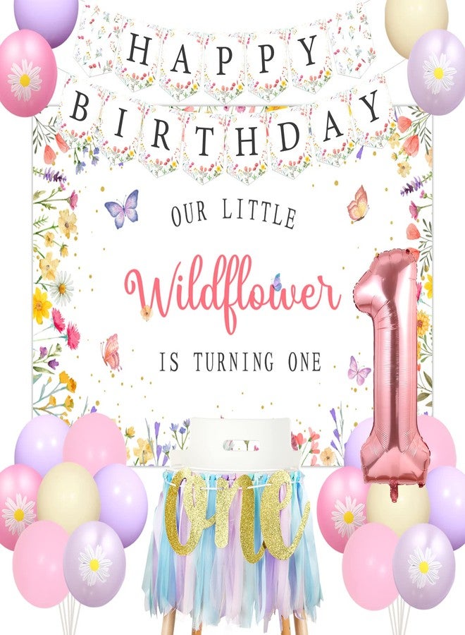 Fangleland Wild Flower 1st Birthday Decorations for Girls, Wildflower Theme Backdrop Floral Banner Daisy Macaroon Pastel Latex Balloons, First Birthday Party Supplies - Image 1